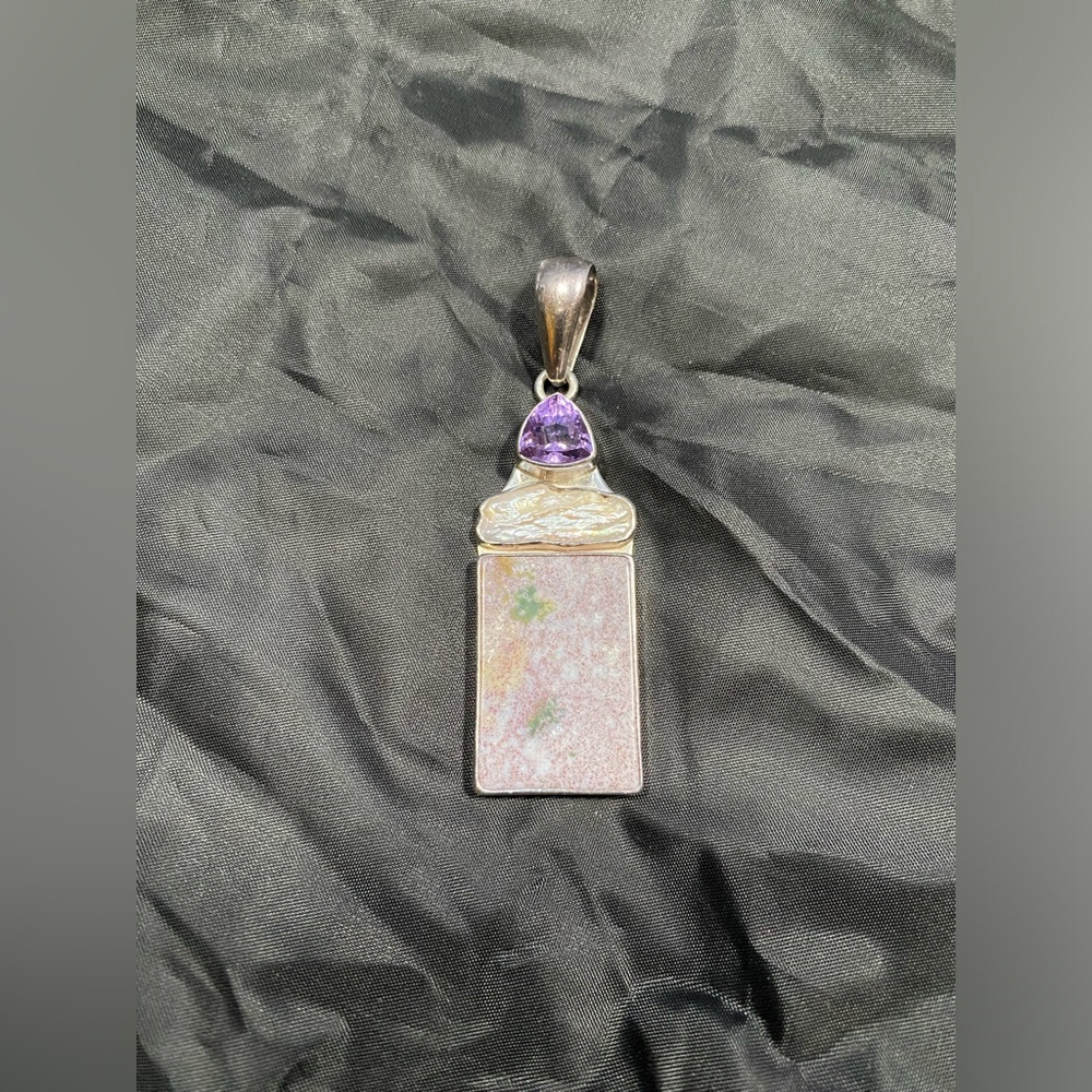 Vintage CHARLES ALBERT  Amethyst / quartz Large Fine Sterling Silver Pendant